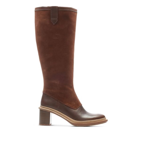 Clarks Womens Trace Mist Knee High Boots Brown | UK-5947183 - Click Image to Close